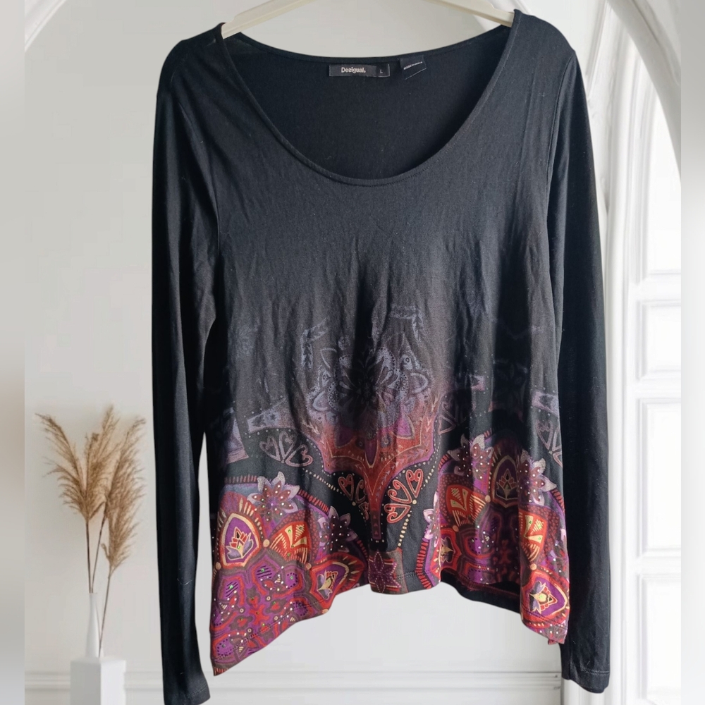 Desigual Black and Red Patterned Long Sleeve Top